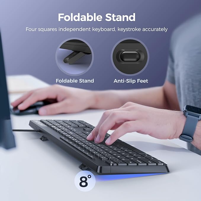 Wired Keyboard,Quiet Keyboard,Multimedia Usb Computer Keyboard,Silent Keyboardwith Low Profile Chiclet Keys,Large Number Pad,Spill-Resistant,Anti-Wear Letters,Full Size Keyboardfor Laptop,Desktop