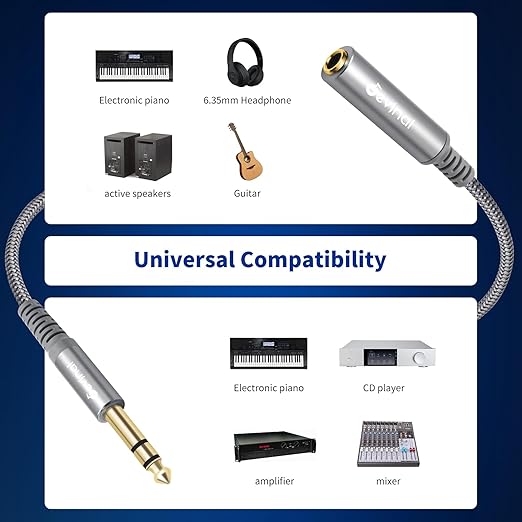 Devinal 1/4 inch Headphone Extension Cable, 6.35mm TRS Male to Female Stereo Cord, Quarter Inch Guitar Cable Extender, 20ft (6 Meters)