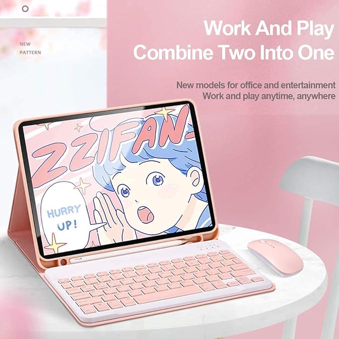 AnMengXinLing Keyboard Case for iPad mini 5 with Mouse, Detachable Wireless Bluetooth Keyboard Pencil Holder Slim Leather Smart Cover for iPad mini 5th Gen 2019, Pink
