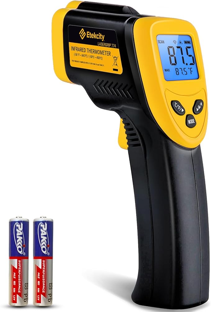 Etekcity Infrared Thermometer Laser Temperature Gun 774, Meat Food Candy Oven Thermometer for Griddle Accessories, Heat Gun for Cooking Refrigerator Tools, Yellow
