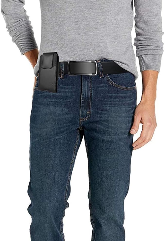 Leather Cell Phone Holster for Boost Celero 5G, Motorola Moto G 5G, Moto G Power 2021/2022/2023/2024, TCL 30 40 50 60 XE, XL, Vertical Case Waist Carrying Pouch with Belt Clip/Loops, Black