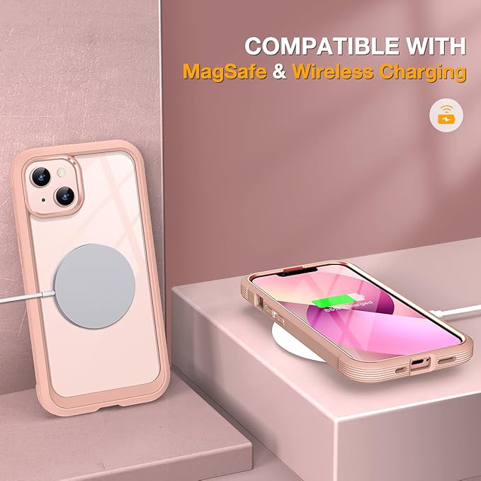 Miracase Compatible with iPhone 13 case 6.1 inch, [Glass Instead Plastic] with Built-in 9H Tempered Glass Screen Protector for iPhone 13,2023 Upgrade Full-Body Glass Clear Case,Crystal Pink