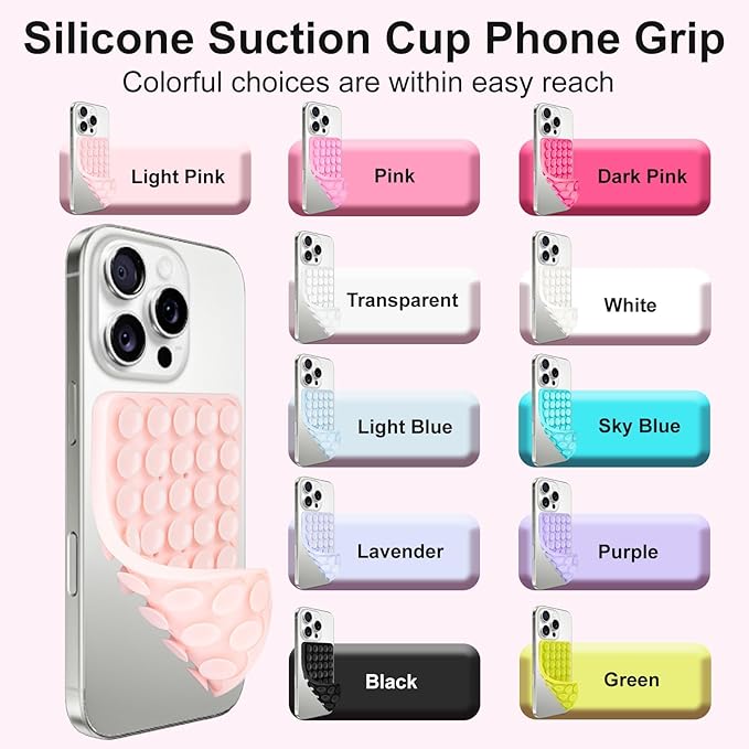 1 Pack Silicone Suction Cup Phone Case Mount Double Sided, Phone Accessories Hands-Free Strong Grip Holder for Selfies and Videos, Silicon Phone Stand Sticky for iPhone and Android White