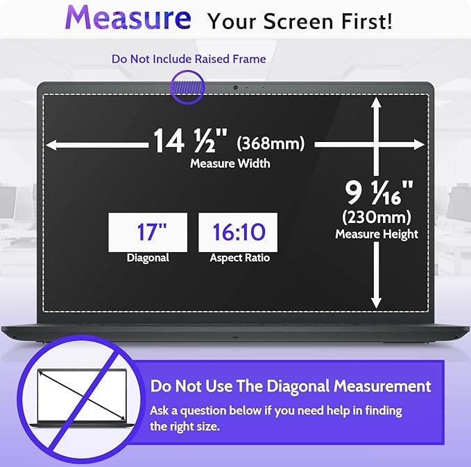 17 Inch Laptop Privacy Screen Compatible With Lenovo Hp Dell Acer Asus Thinkpad Xps, 16:10 Aspect Removable Anti Glare Blue Light Filter Protector, 17inch Computer Monitor Security Shield