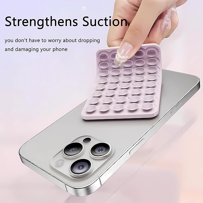 Silicone Double-Sided Suction Phone Grip Detachable Mount - Car Dashboard/Shower Phone Holder, Hands-Free For Selfies & Videos, ASMR- iphone & Android Compatible (Large, White+Colorful Stripes)