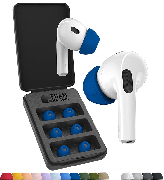 Foam Masters Ultra-Premium Memory Foam Ear Tips for AirPods Pro 1st & 2nd Gen | 3 Pairs | Black Magic Ver 6.0 | Secure | Comfort | Better Noise Cancel | Replacement Buds – Blue, Medium