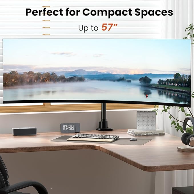 Monitor-Arm Ultrawide Heavy Duty 24-57'' - Aluminum Single Monitor Mount Holds up to 59.4lbs, Adjustable Desk Mount Stand, VESA75/100/200mm, Black