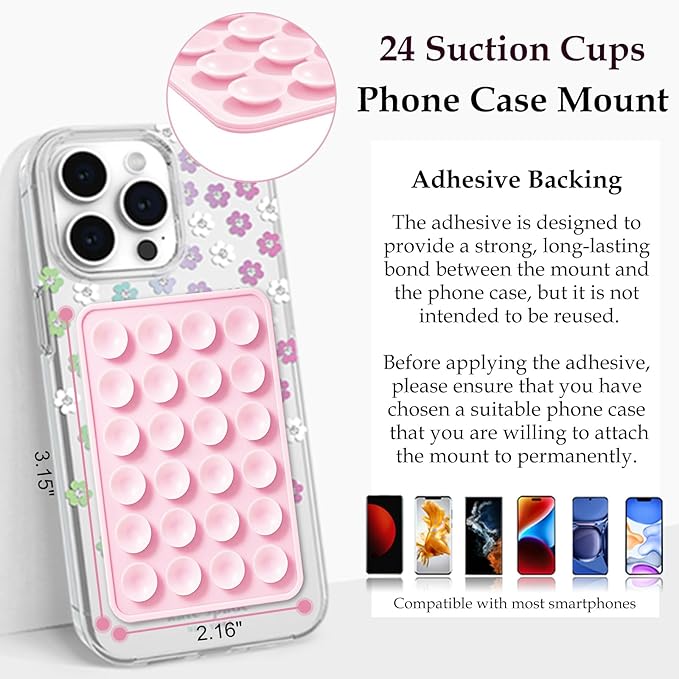 Silicone Suction Phone Case Mount, Silicon Adhesive Phone Accessory for Smartphones, Hands-Free Mirror Shower Phone Holder for Selfies, Tiktok Videos (White)