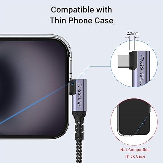 USB C 3.1 Data Cable 10FT 2 Packs, Right Angle 100W Gen 2 Fast Charging 10Gbps High Speed Transfer Cable, 4k 60hz Video Output PD Cord Compatible for Monitor Display, Thunderbolt 3, MacBook Pro