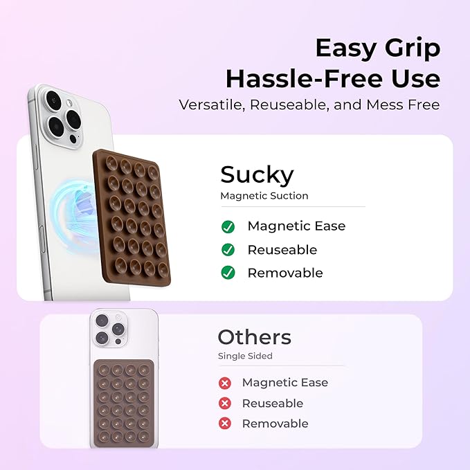 Sucky Upgraded Magnetic Suction Cell Phone Grip for MagSafe Case, Silicone Octo Cup Buddy Holder, Durable Magnet Phone Accessory for iPhone and Android (Blue)