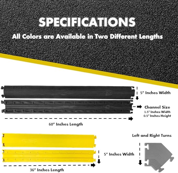 Kable Kontrol Drop Over Floor Cord Cover – 60” Inch Long 1 Channel Cable or Wire Protector – 30 Pcs Bulk Pack - Rubber Ramp for Indoor and Outdoor Use – Yellow