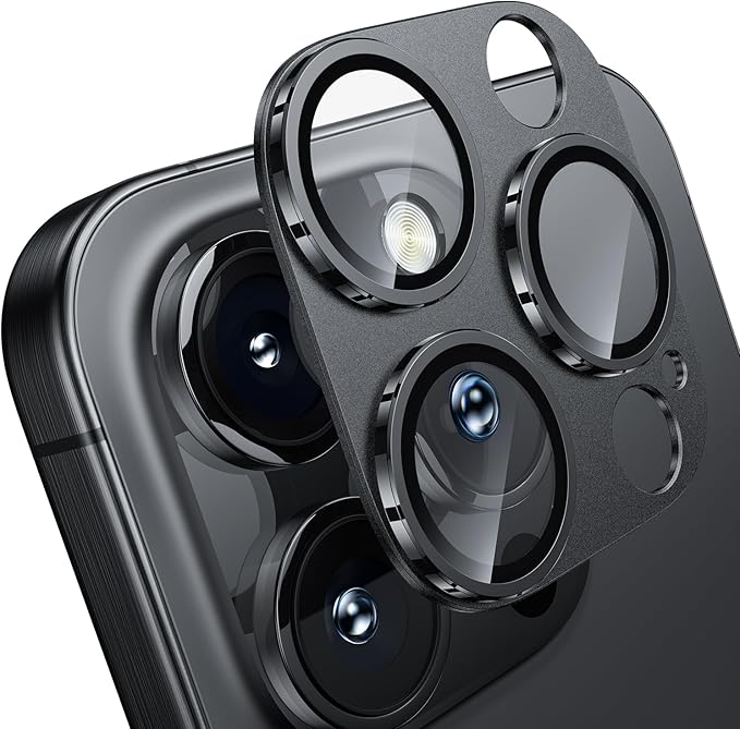 WSKEN for iPhone 16 Pro/iPhone 16 Pro Max Camera Lens Protector, [Military Grade Shatterproof] [Strong Adsorption] Metal Aluminum Alloy Tempered Glass Camera Screen Protector, Black Titanium