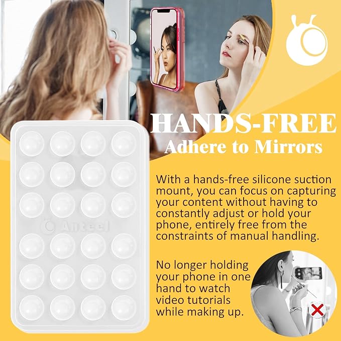 Anteel Medium-Sized Silicone Suction Phone Case Adhesive Mount, Enhanced Suction Power and Upgraded Thickened Sticky Phone Grip, Durable, Hands-Free Sticky Phone Holder, 2.28"x3.46" (WHT&WHT)