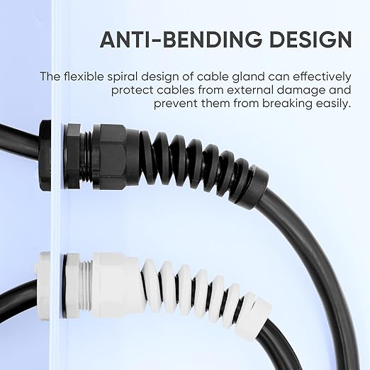 Strain Relief Cord Connector,LISTENJIALE 10Pcs NPT 1/4" Waterproof Cable Gland Flex Spiral Strain Relief Adjustable 4-8mm Cable Connector Nylon Joint with Gaskets(Grey)