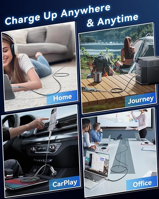 [One is Enough] 4-in-1 Compatible with USB C to Lightning Cable, 100W High-Speed Charging & Fast Data Transfer,CarPlay & Android Auto Support Multi Charger Cord Combo for iPhone/Samsung/iPad,5FT