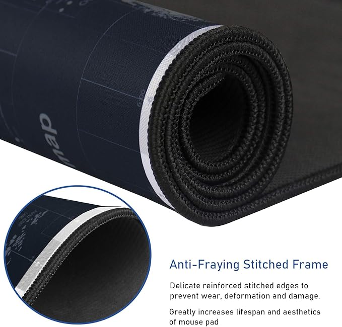 Gaming Mouse Pad, Large Extended Desk Mouse Pad, Non-Slip Spill-Resistant Mousepad with Special-Textured Surface, Anti-Fray Stitched Edges for Esports Pros Gamer Office - Map