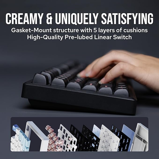 EPOMAKER Galaxy100 QMK/VIA Wireless Gaming Keyboard, Aluminum Shell, Bluetooth/2.4Ghz/USB-C, Pre-Lubed Hot-Swappable Linear Switches, NKRO, RGB Backlit (Black, Wisteria Linear Switch)