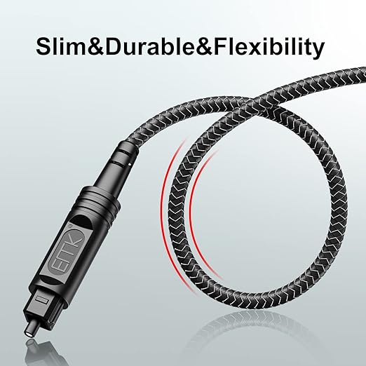 EMK Digital Optical Audio Cable [10 Feet/3M] - Slim Nylon Braided Toslink Fiber Optic Cable for Sound Bar, TV, Home Theater, PS4, Xbox, Blu-Ray Player & More - High-Speed SPDIF (Black1)