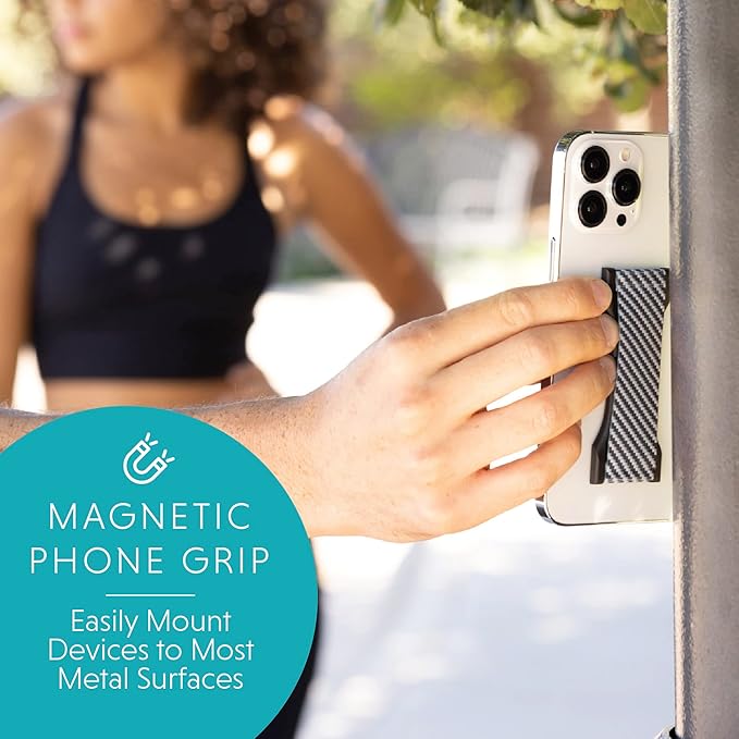 LOVEHANDLE PRO Premium Phone Grip - Silicone Phone Strap - Magnetic Phone Mount and Kickstand for Smartphone and Tablet - Carbon Fiber