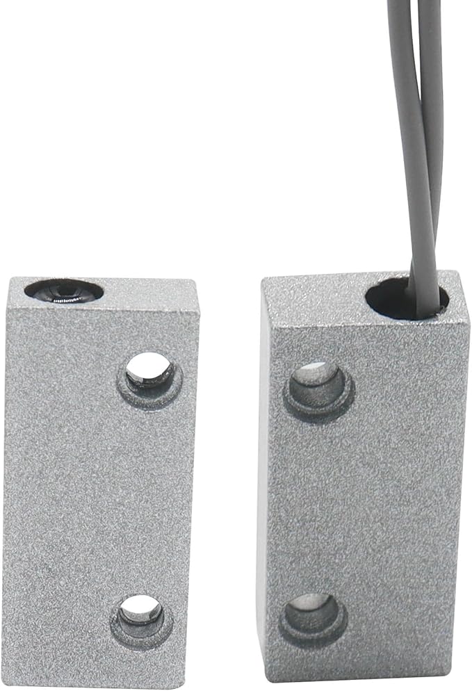 Magnetic Reed Switch Wired Surface Mount Normally Open NO Contact Sensor Alarm Magnetic Door Switch with 2 Wires, Zinc Alloy Sliver, MC-51