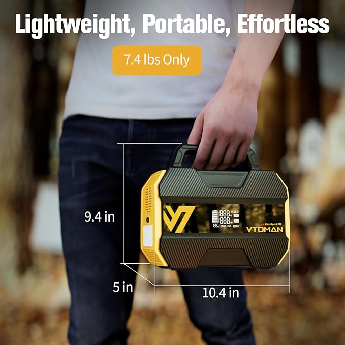 VTOMAN FlashSpeed 300 Portable Power Station 300W, 230Wh Solar Generator with LiFePO4 Battery Pack, 3000 Cycles, PD 100W USB-C, 6 Outlets for Outdoor Camping, RV, Off-grid, Home Backup