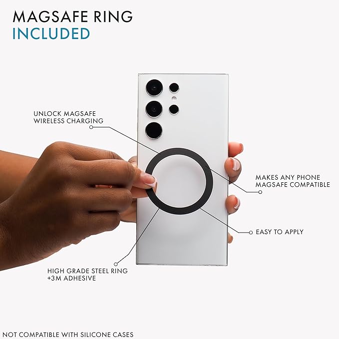 LoveHandle PRO MagSafe Compatible Magnetic Phone Grip w/Kickstand - Mount, Strap and Stand for Smartphone and Tablet - MagSafe Ring Included - Fits All Devices - White Silicone
