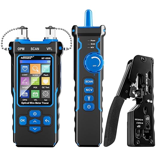 NOYAFA NF-8508 Network Cable Tester Kit with RJ45 Crimp Tool, Ethernet Cable Tester with Optical Power Meter, RJ45 Network Tester with Crimper Stripper Cutter for Cat5 Cat6 Cat7 8P8C