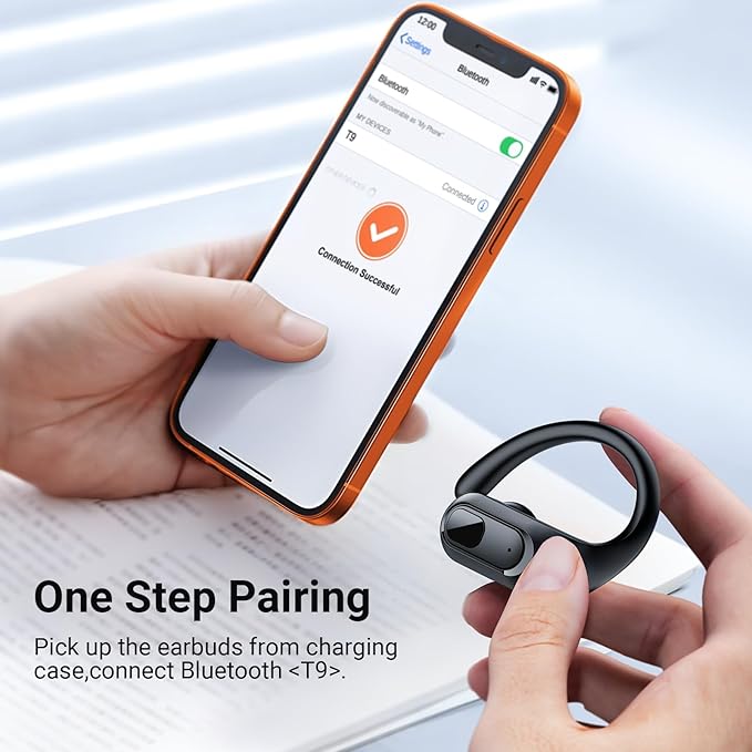 occiam Wireless Earbuds Bluetooth Headphones Ear Buds 96Hrs Playback Sport Over-Ear Waterproof Wireless Headphones Earphones with Earhooks ENC Mics Clear Call for Sport Running Workout Black