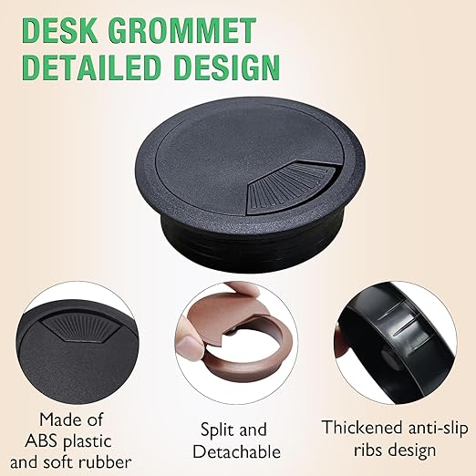 2 Pcs Desk Grommet 3-1/8" / 80 mm, Desk Cord Hole Cover, Cable Grommet ABS Plastic, Desk Hole Grommet for Home & Office Pc, Detachable Adjustable Cable Cord Organizer-Silvery