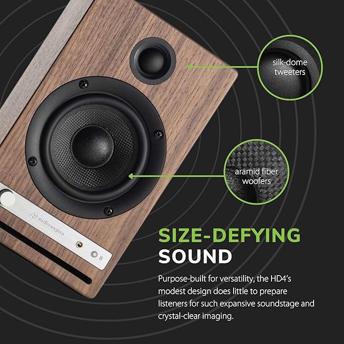Audioengine HD4 24 Bit Bluetooth Bookshelf Speakers - TVs, Desktops, Stereos, Music, Movies and Gaming - Bluetooth aptX Adaptive 5.3