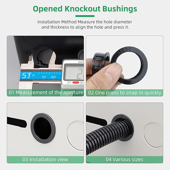 1-1/2"(38mm) Black Snap-in Knockout Insulating Bushing Grommets, Plastic Cable Hole Grommets for Wiring, Round Nylon Snap in Locking Electrical Wire Cord Hose Tubing Bushings Grommets, 10pcs