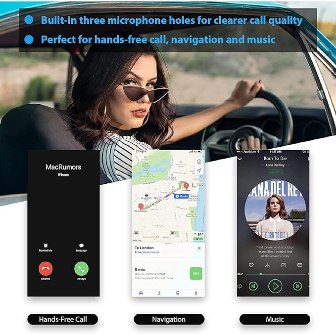 Bluetooth 5.3 Adapter Hi-Fi Equipment for Car Wireless Audio Receiver with 3.5mm AUX RCA Cable, Noise Cancellation, Dual AUX Outputs for Home Speakers Wired Headphones