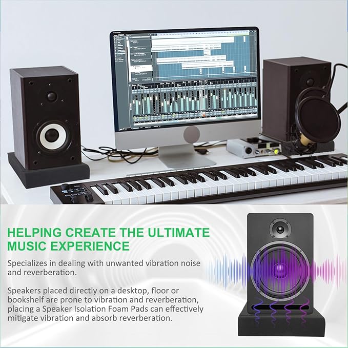 JBER 2 Pack Acoustic Isolation Pads, Studio Monitor Speaker Isolation Foam Pads, High Density Acoustic Foam Suitable for 6-8 Inch Speakers for Sound Improvement Prevent Vibrations (13 * 10.65 * 1.8")
