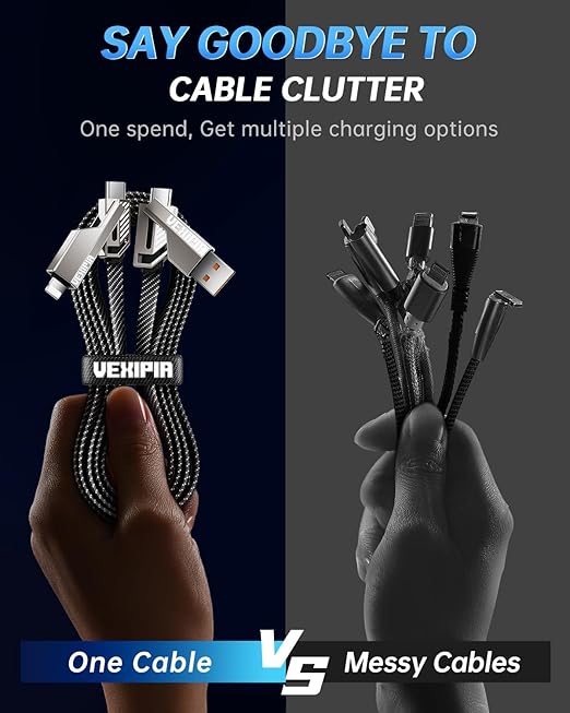 [Upgraded] 4-in-1 USB C Cable 45W 5FT Lightning Cable Fast Charging Flat Nylon Braided for iPhone iPad Charger Cord [480Mbps Data Sync] Multi Charge Combo with Lightning/Type C/USB A Port