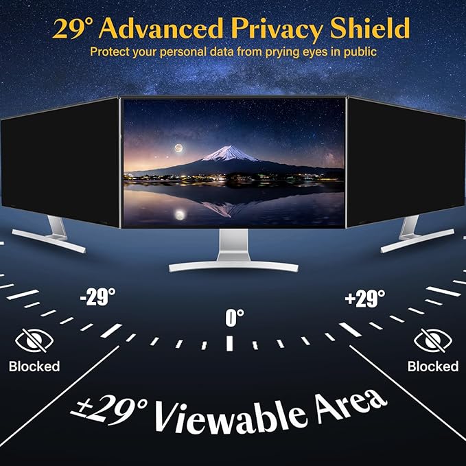 Magnetic Computer Privacy Screen Filter 24 Inch for Frameless Monitor Thin Bezel 16:9 Widescreen, 24in Hanging Removable Anti Blue Light Eye Protection Shield, Anti Spy Protector Panel
