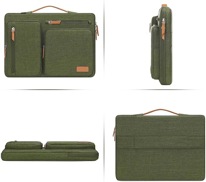 MOSISO 360 Protective Laptop Case 15 inch, 15 inch Laptop Sleeve Compatible with MacBook Air M4 M3 M2 2025 2024 2023, Dell XPS Plus, Side Open Carrying Case with 4 Zipper Pockets&Handle, Olive Green