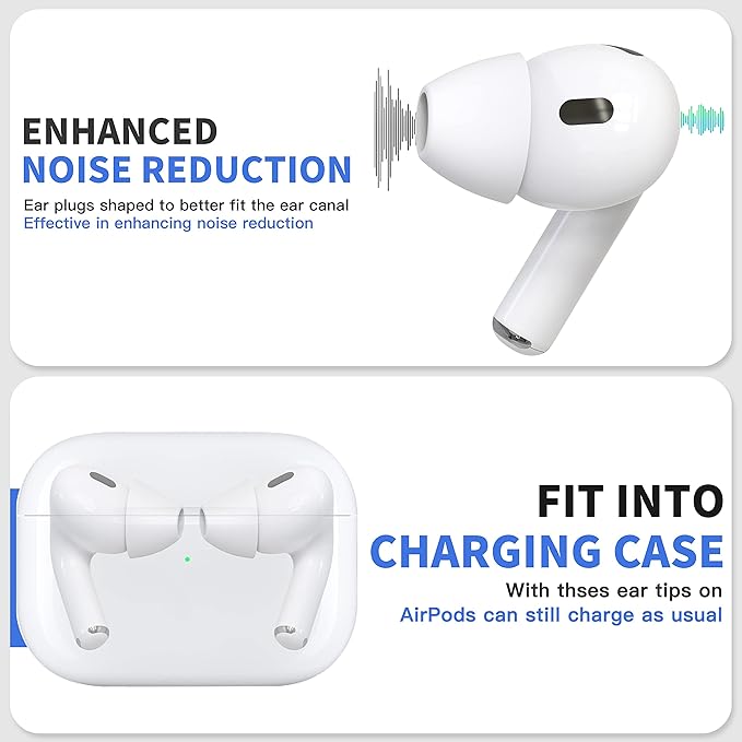 4 Pairs Ear Tips for AirPods Pro 1 & 2 [Relief Pain] [Fit in Case] Noise Cancellation Add Grip Sport Earbuds [US Patent Registered] (Large)