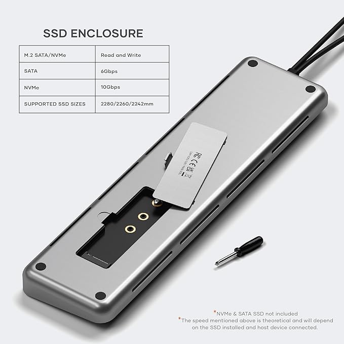 Satechi Dual USB C Docking Station and Stand with Dual 4K HDMI, Display Port, 75W USB-C PD Charging, 2 USBC Data, 2 USB-A, Ethernet, SATA and NVMe SSD Enclosure, for MacBook and Windows