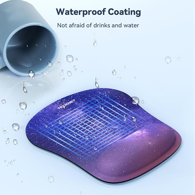 TECKNET 2 Pack Mouse Pad with Wrist Support, Ergonomic Gaming Mouse Pad Pain Relief, Portable Comfortable Mousepad for Computer, Laptop, Office, Home Non-Slip Base, Waterproof Surface - Purple Galaxy