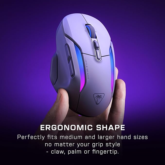 Turtle Beach Kone II Air – Wireless Ergonomic RGB Gaming Mouse, 350-Hr Battery, 26K DPI Optical Sensor, 100M Click Optical Switches, 21 Customizable Inputs, 4D Free-Spin Scroll Wheel – Arctic White