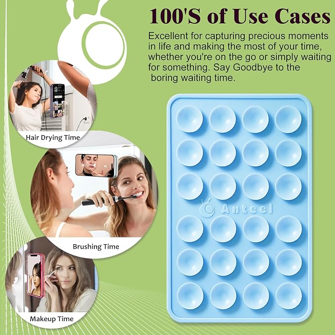 Anteel MAX Silicone Suction Phone Case Adhesive Mount, Upgraded Super Strong Grip, Durable, Easy to Use, Hands-Free Sticky Phone Holder for Selfies, Tiktok Videos, 2.56"x3.94" (Baby Blue)