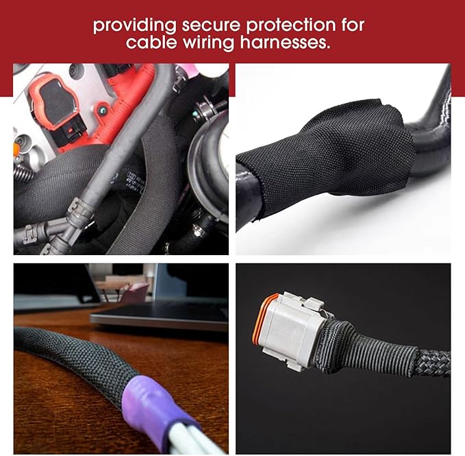 Heat Shrink Wire Loom 2:1 Shrinkable Braided Cable Sleeve 1-3/8 Inch ID-46ft Abrasion Protection Flexibility Fabric Wiring Harness Cover Sheath