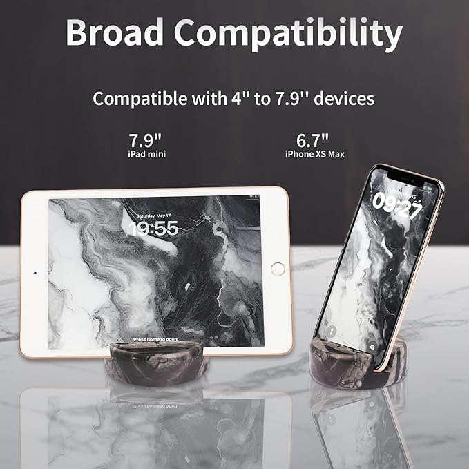 Marble Phone Stand for Desk - Cell Phone Holder for Nightstand Office Decor Compatible with iPhone 17 16 15 Pro Max iPad mini, Telephone Boho Black Marble Kitchen Accessories