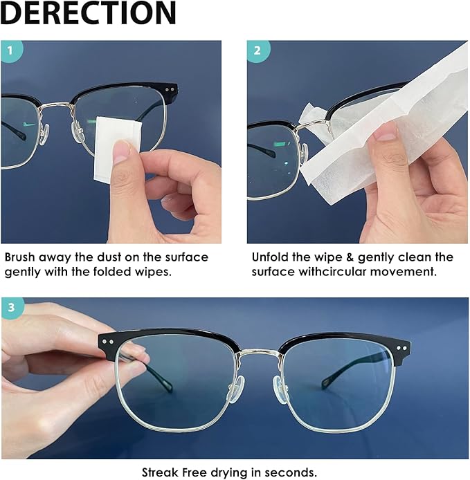 200 Count Lens Wipes for Eyeglasses, Eyeglass Lens Cleaning Wipes Pre-moistened Individually Wrapped Sracth-Free Streak-Free Eye Glasses Cleaner Wipes for Sunglass, Camera Lens, Goggles