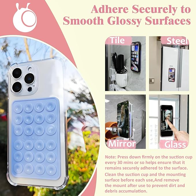 Anteel Medium-Sized Silicone Suction Phone Case Adhesive Mount, Enhanced Suction Power and Upgraded Thickened Sticky Phone Grip, Durable, Hands-Free Sticky Phone Holder, 2.28"x3.46" (Rose)