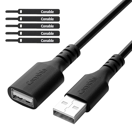 3 Pack USB Extension Cable 2 FT, Short USB 2.0 Type A Male to Female Extender Cord Adapter, Compatible with Printer, Keyboard, Mouse, Flash Drive, Hard Drive, Controller, Black Cable with 5 Cable Ties