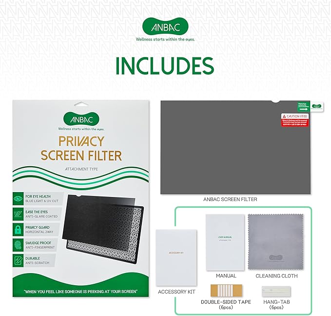 24 Inch Desktop Privacy Screen Shield for 16:9 Wide Monitor - Anti Glare Computer Privacy Screen Cover | Blue Light Blocking Screen Protector | Scratch Resistant UV Filter | Attachment Type
