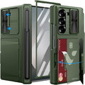 Vihibii for Samsung Galaxy Z Fold 6 Wallet Case with S Pen Holder & Card Holder & Camera Lens Cover & Hinge Protection & Front Screen Protector, Heavy Duty Phone Case for Samsung Z Fold 6 5G, Green