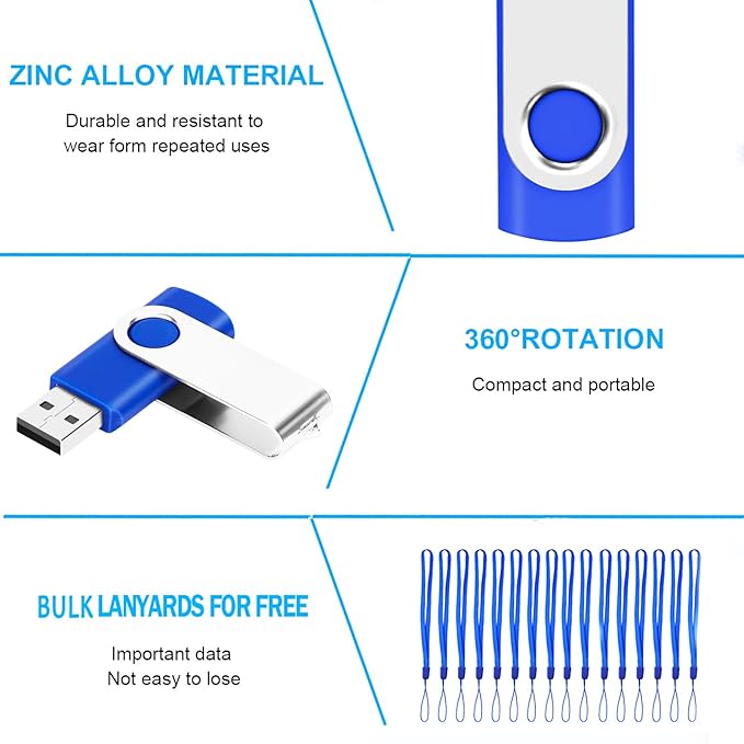 256MB Bulk Flash Drives 100 Pack EASTBULL USB 2.0 Flash Drives Pack 256MB Thumb Drives Bulk (Blue)
