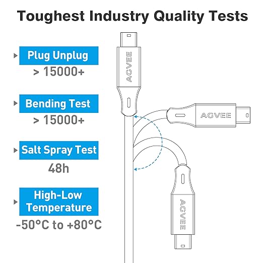 AGVEE 10ft Mini USB Cable, Braided Durable USB-A to Mini-B Charger Charging Cord for TI-84, Garmin GPS, Go-Pro Hero 4 3 2 HD, PS3 Controller, Canon Camera, Blue Yeti Microphone, Black